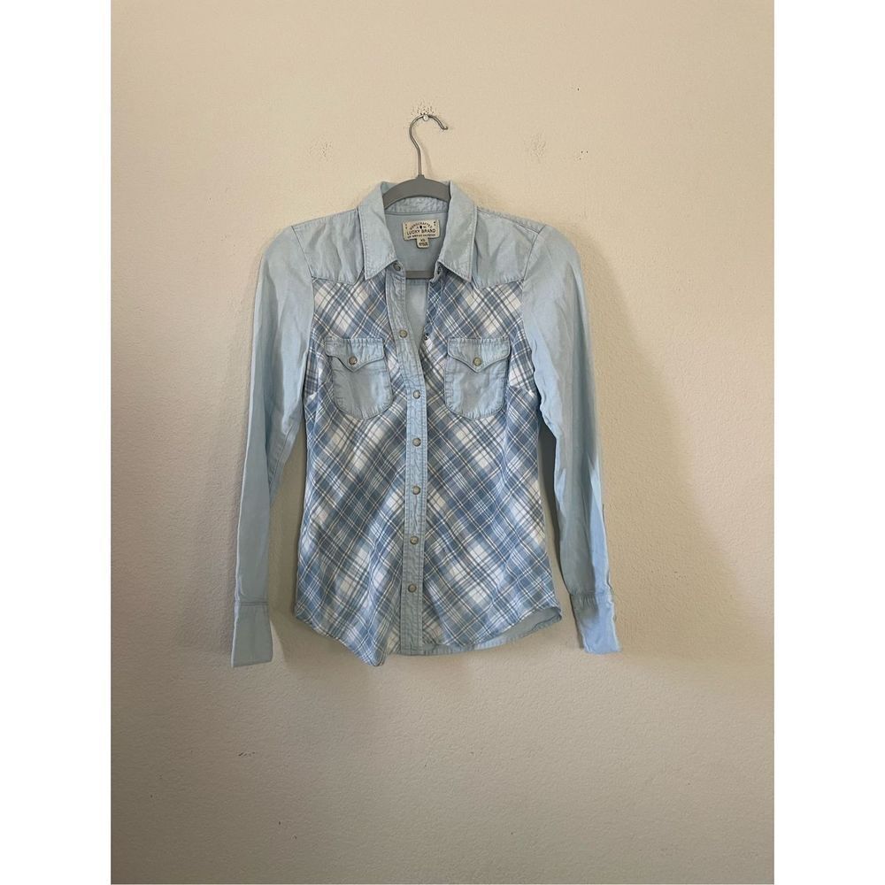 Lucky Brand Flannel Chambray Button Up Size Xs - image 1